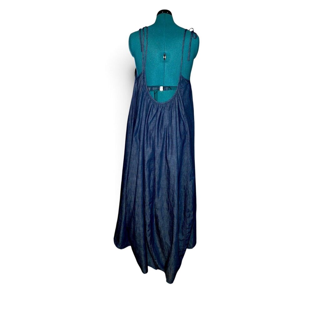 Free People Denim Dreams Denim Chambray Tie Shoulder Seamed Midi Sundress XL - Picture 8 of 8